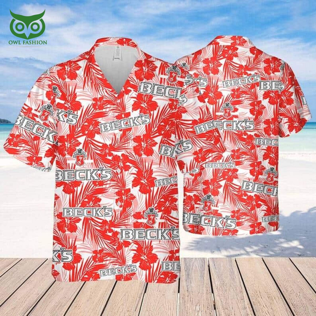 Beck’s Beer Tropical Flower Pattern Limited Hawaiian Shirt