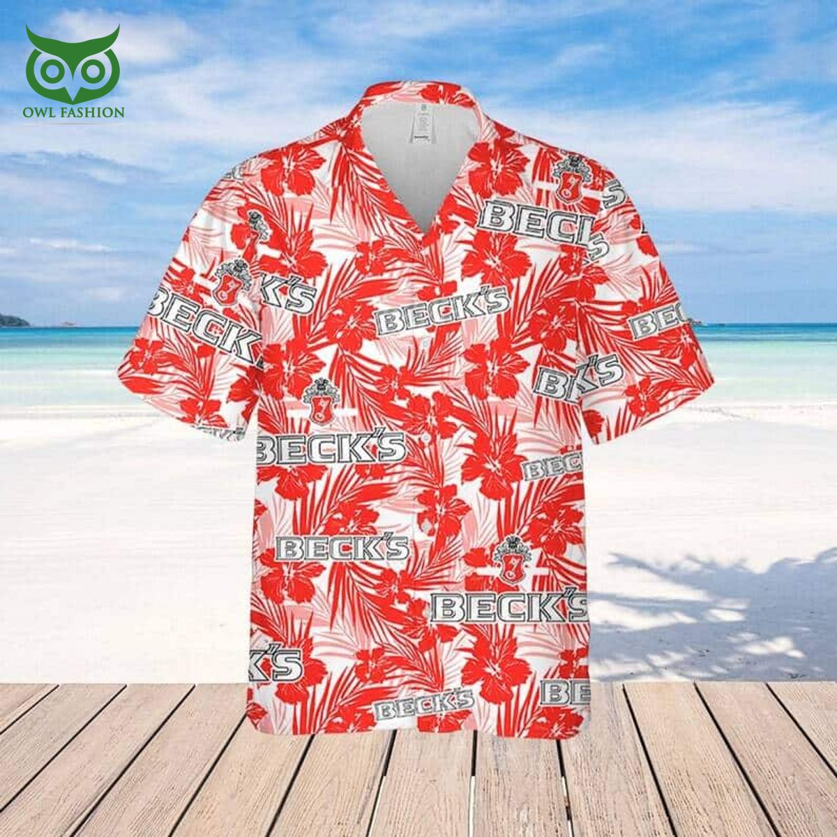 Beck’s Beer Tropical Flower Pattern Limited Hawaiian Shirt