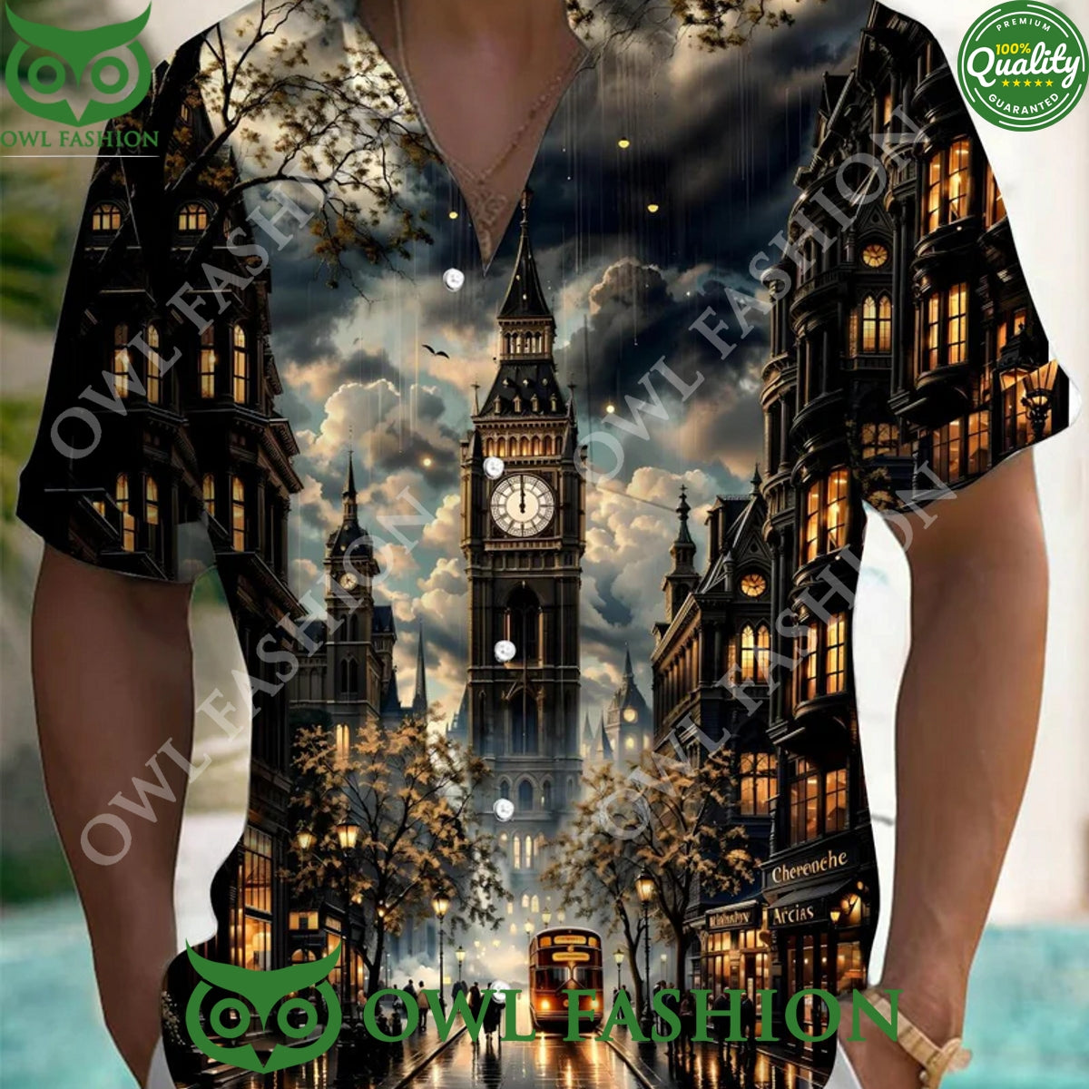 Big Ben City Street View Night Hawaiian Shirt
