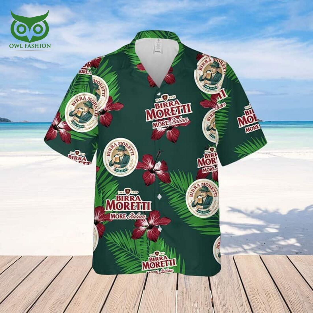 Birra Moretti Beer Hibiscus Flower Pattern Hawaiian Shirt Gift For Beach Lovers