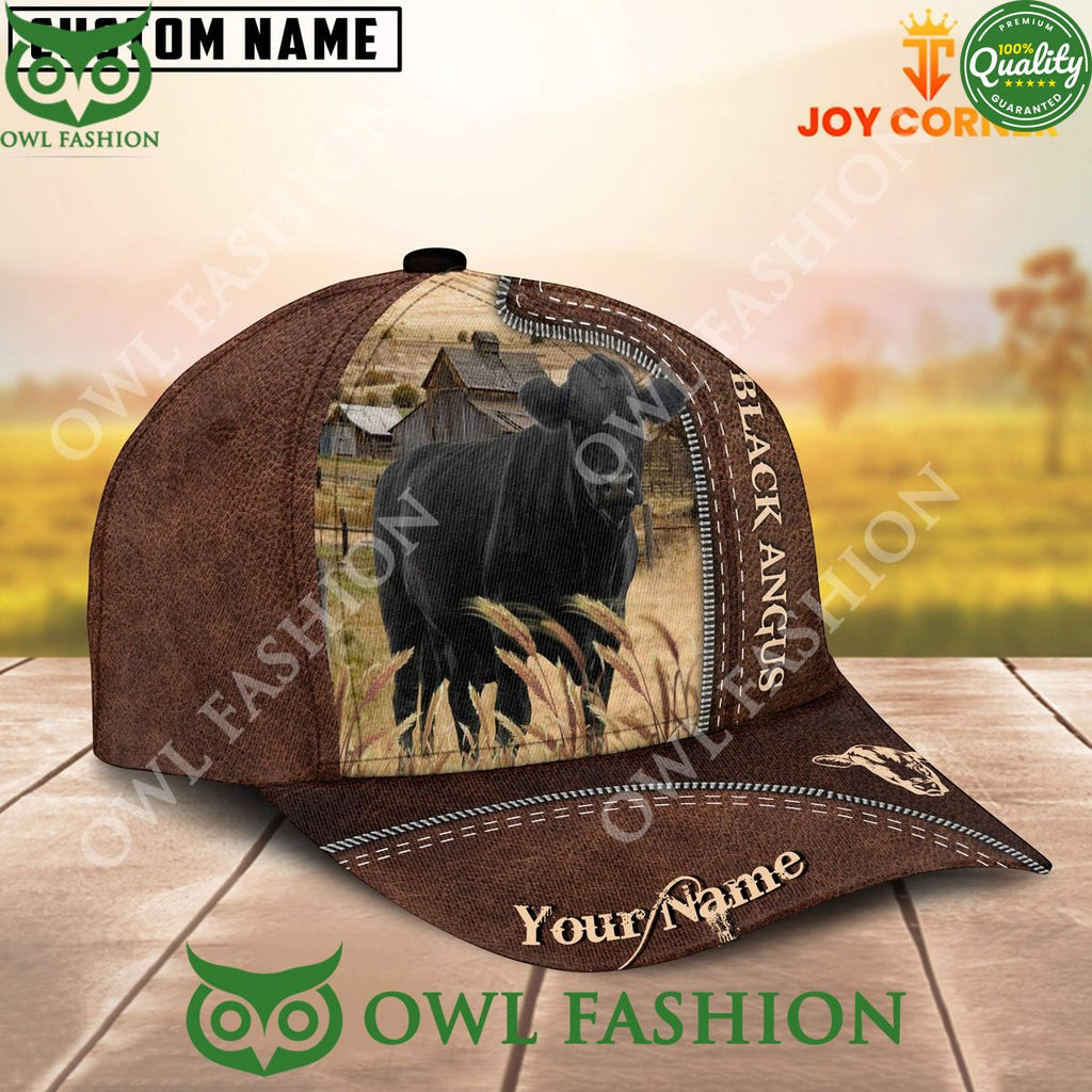 Black Angus Customized Name Leather Pattern Cap