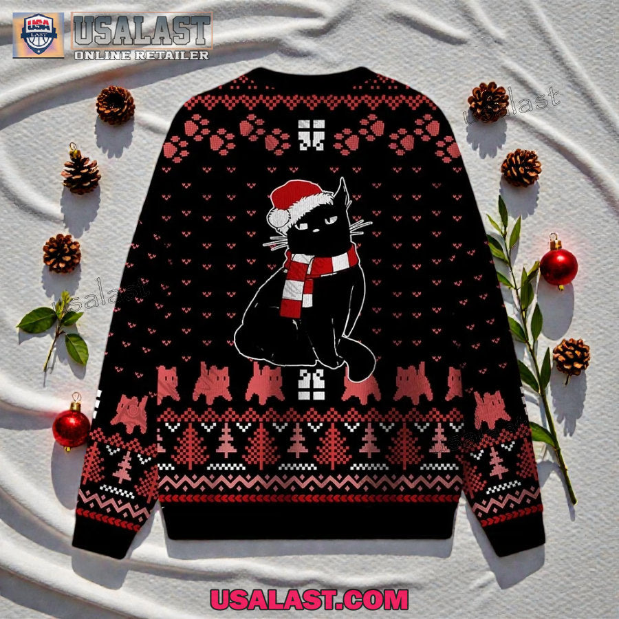 Black Cat What What Ugly Christmas Sweater