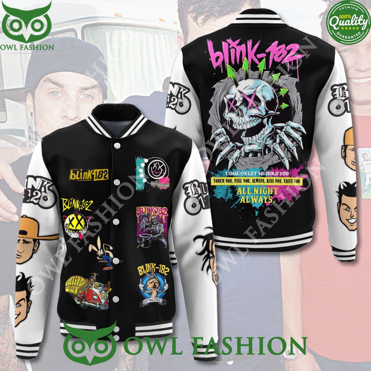 Blink 182 Skull All night Always Come one let me hold you Baseball Jacket Varsity