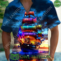 Boat Colorful At Night Men Hawaiian Shirt