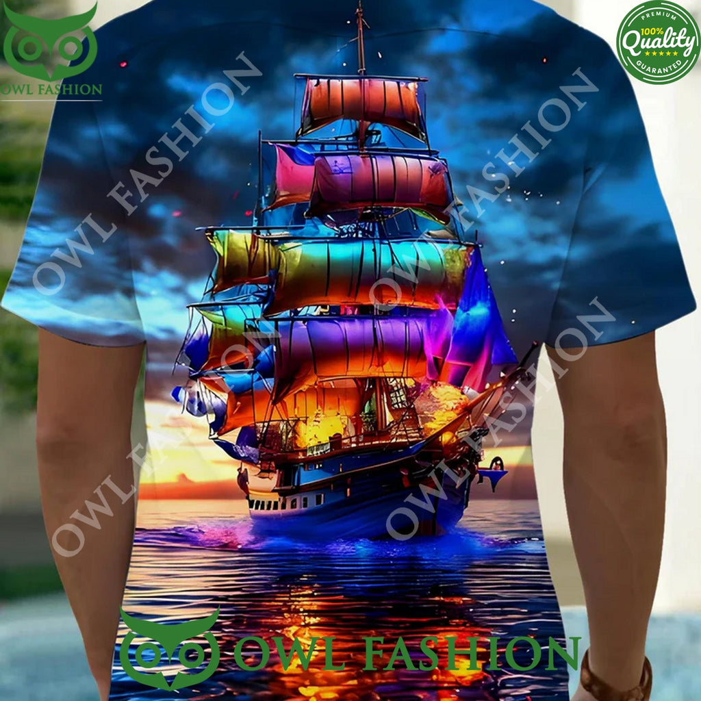 Boat Colorful At Night Men Hawaiian Shirt