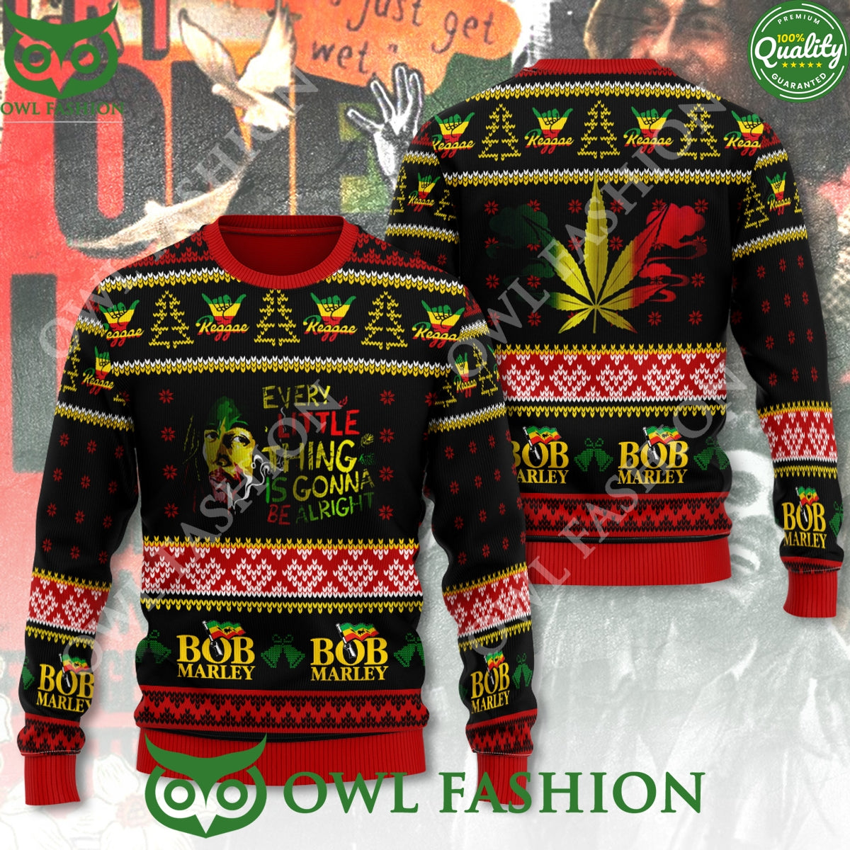 Bob Marley Everything little thing is gonna be alright Christmas 3D Ugly Sweater