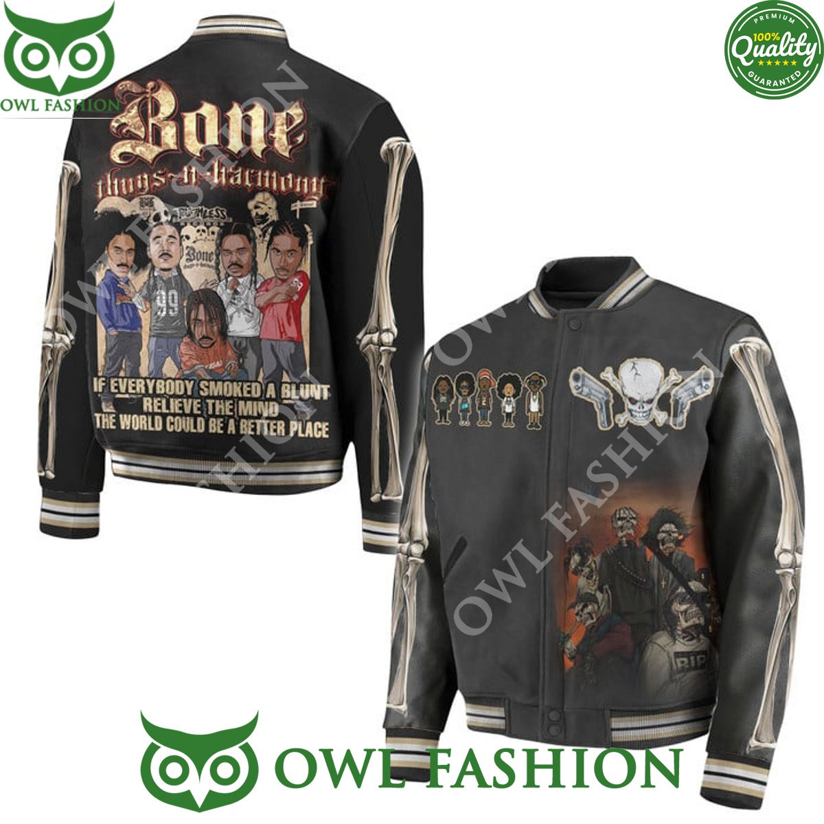 Bone Thugs N Harmony hip hop group smoked a blunt relieve the mind Baseball jacket Varsity