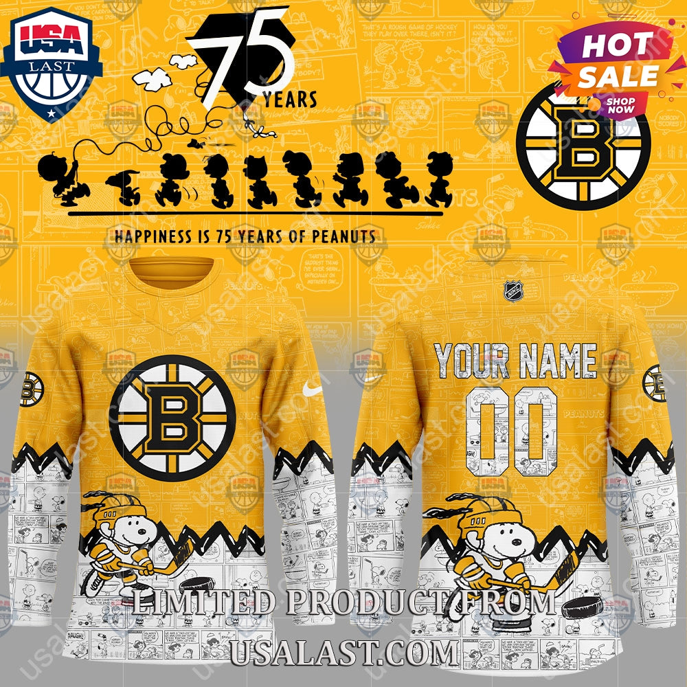 Boston Bruins NHL Happiness Is 75th Anniversary of Peanuts Hoodie