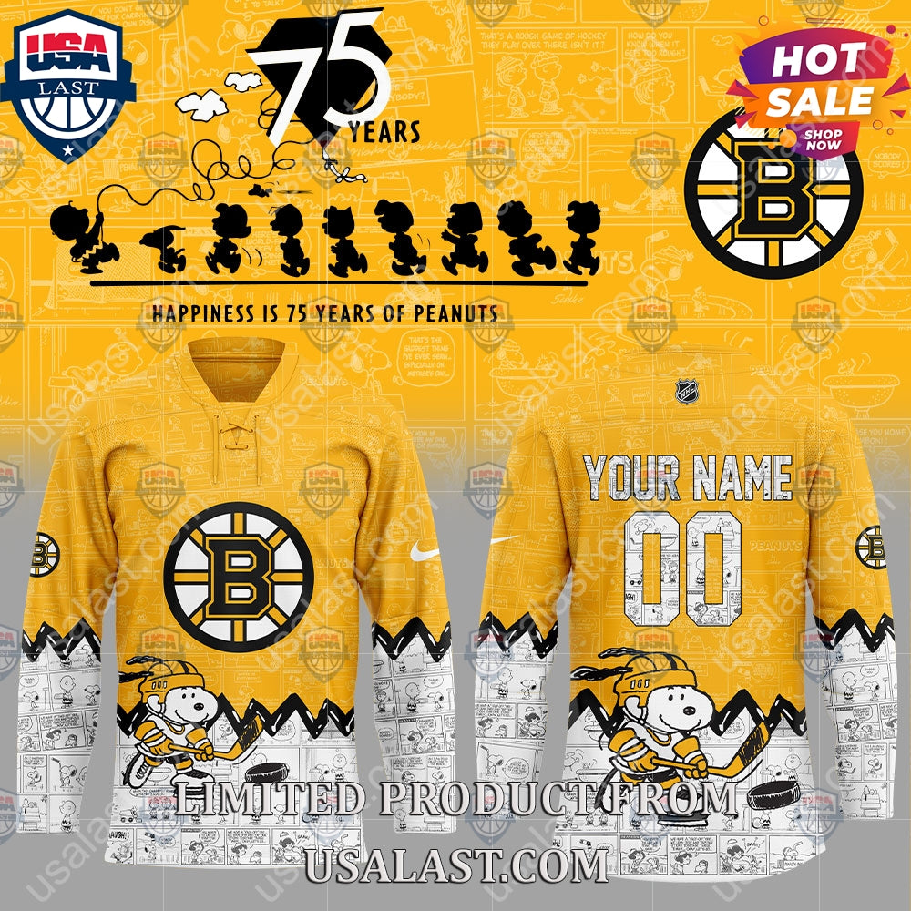 Boston Bruins NHL Happiness Is 75th Anniversary of Peanuts Hoodie
