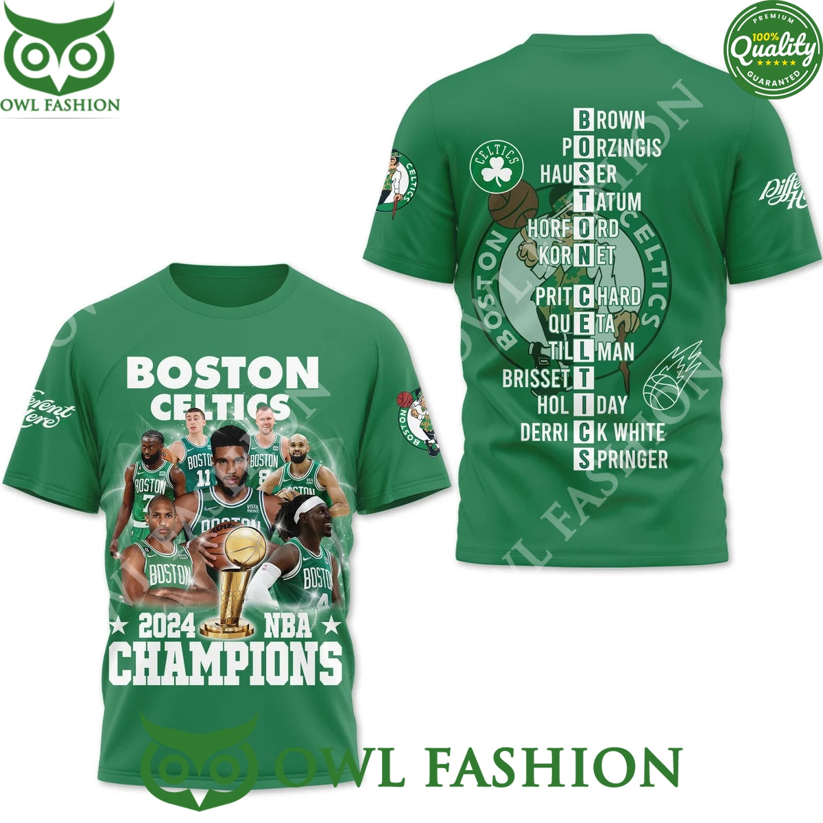 Boston Celtics 2024 NBA Champions Logo Green 3D t Shirt