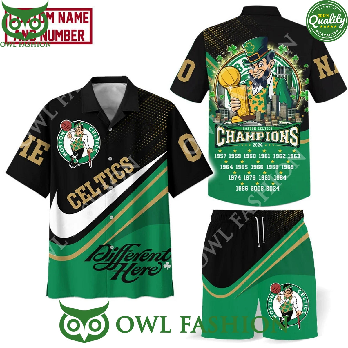 Boston Celtics Different Here Champions Custom name and number hawaiian shirt short