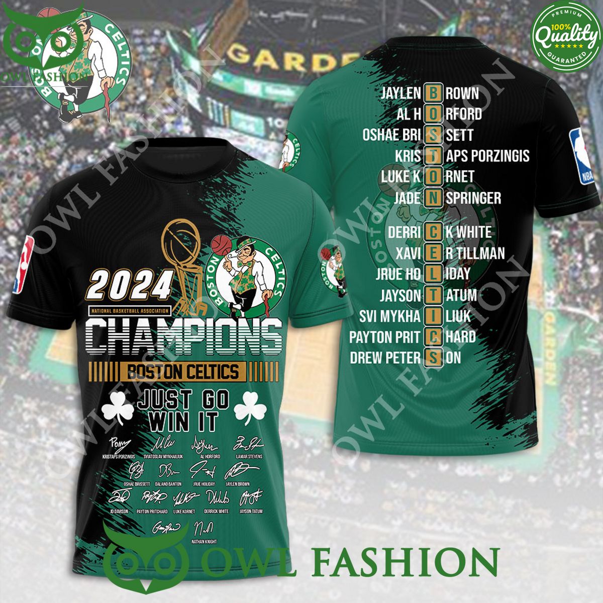 Boston Celtics just go win it 2024 champions players name sign 3D t shirt