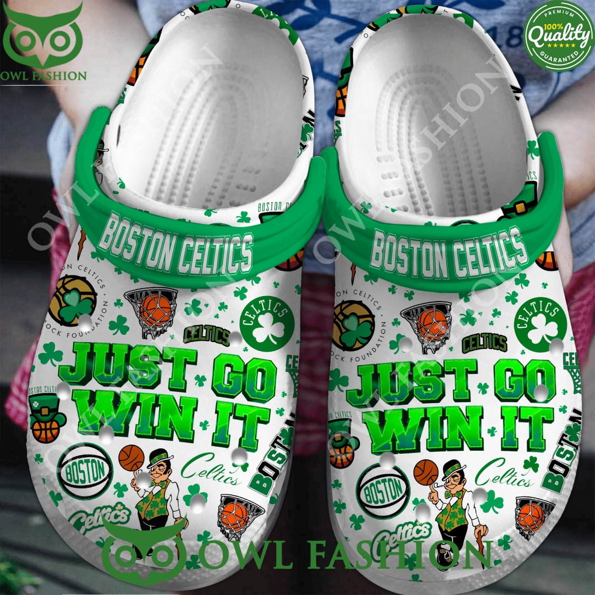 Boston Celtics Just Go Win It Basketball White Clogs