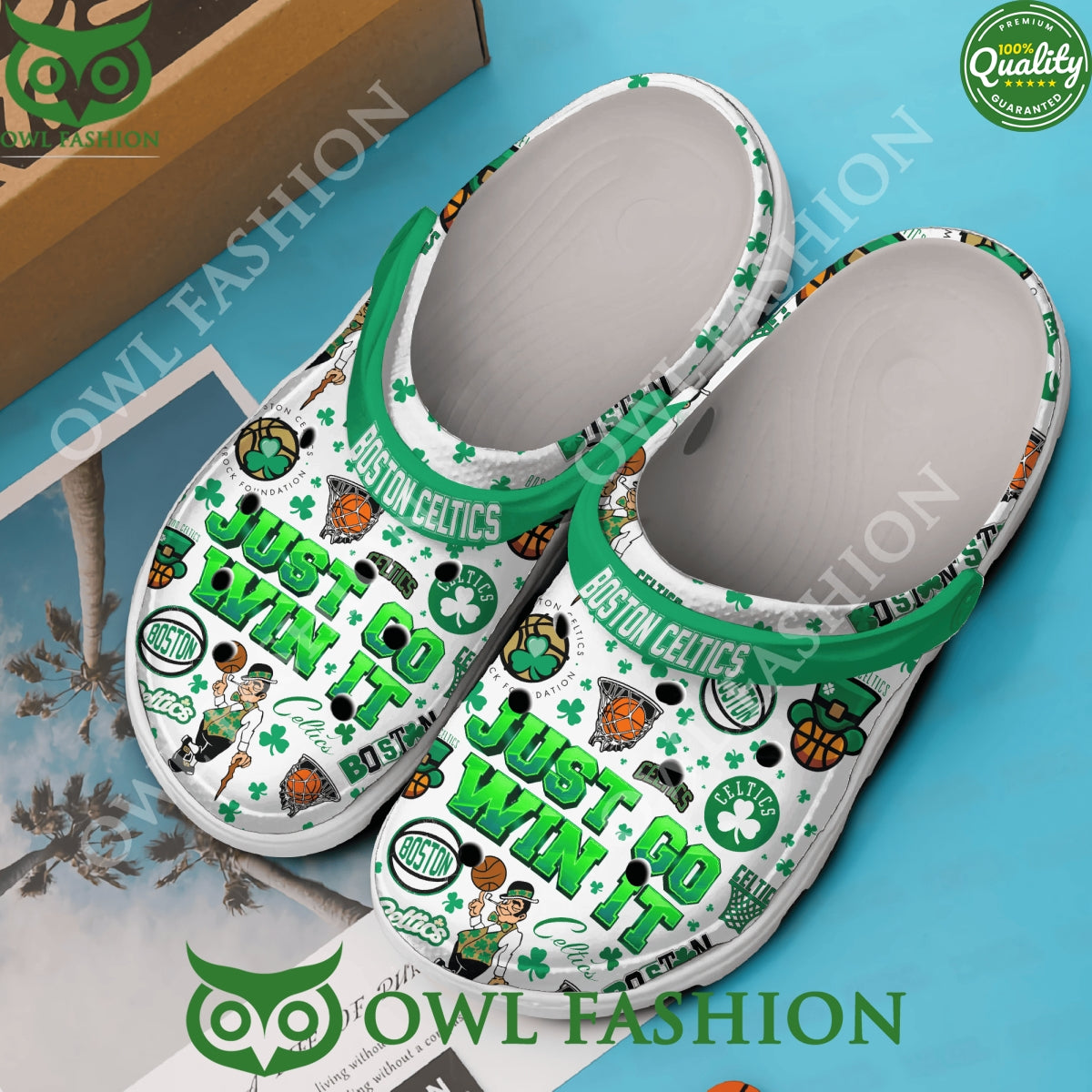Boston Celtics Just Go Win It Basketball White Clogs