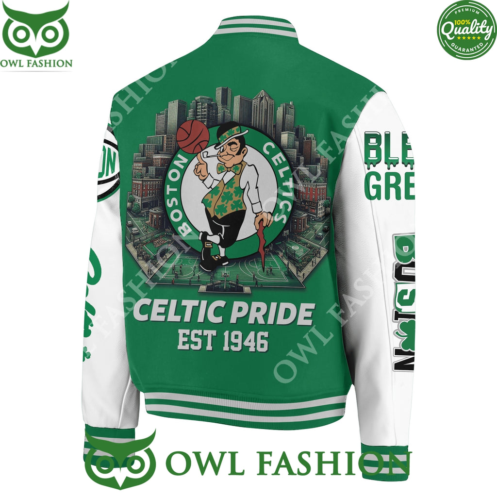 Boston Celtics Pride Est 1946 Green and White Baseball Jacket