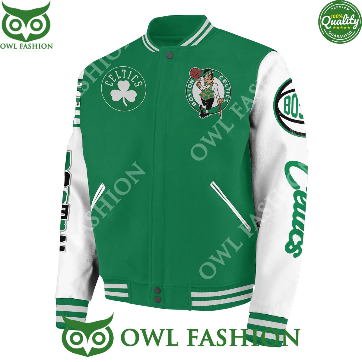 Boston Celtics Pride Est 1946 Green and White Baseball Jacket