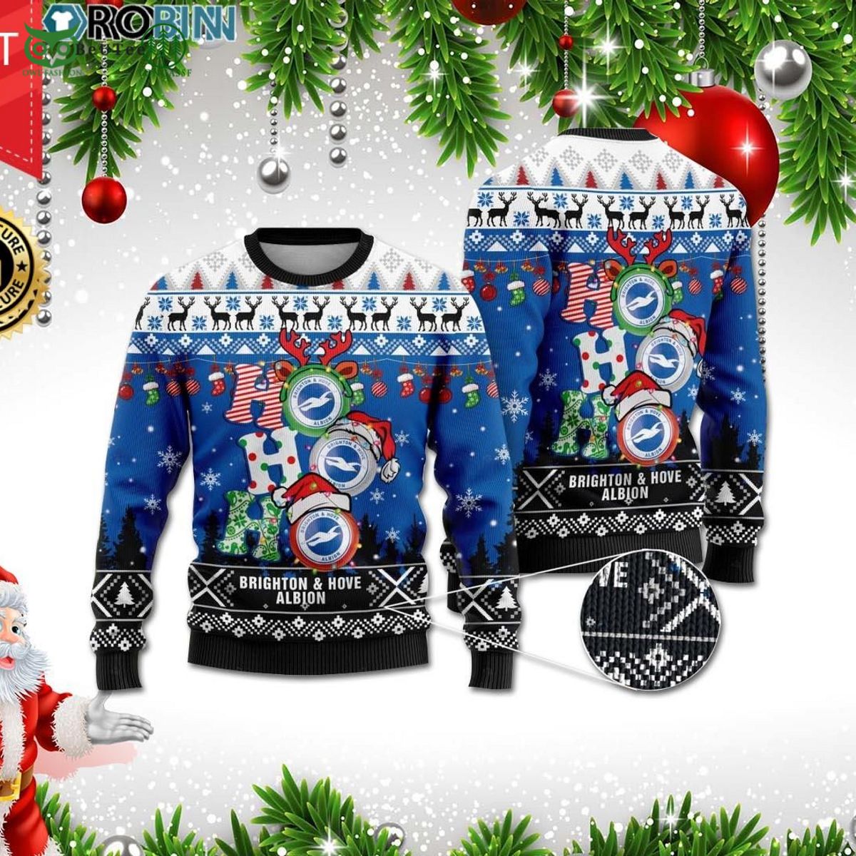 Brighton and Ampamp Hove Albion FC Ho Ho Ho Christmas Ugly Sweater