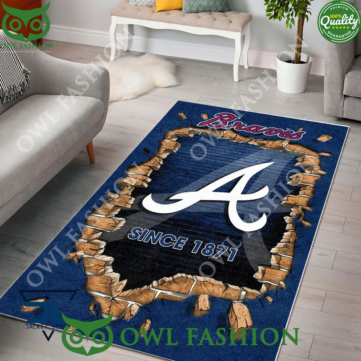 Broken Wall Atlanta Braves MLB Baseball Team Rug Carpet Living Room