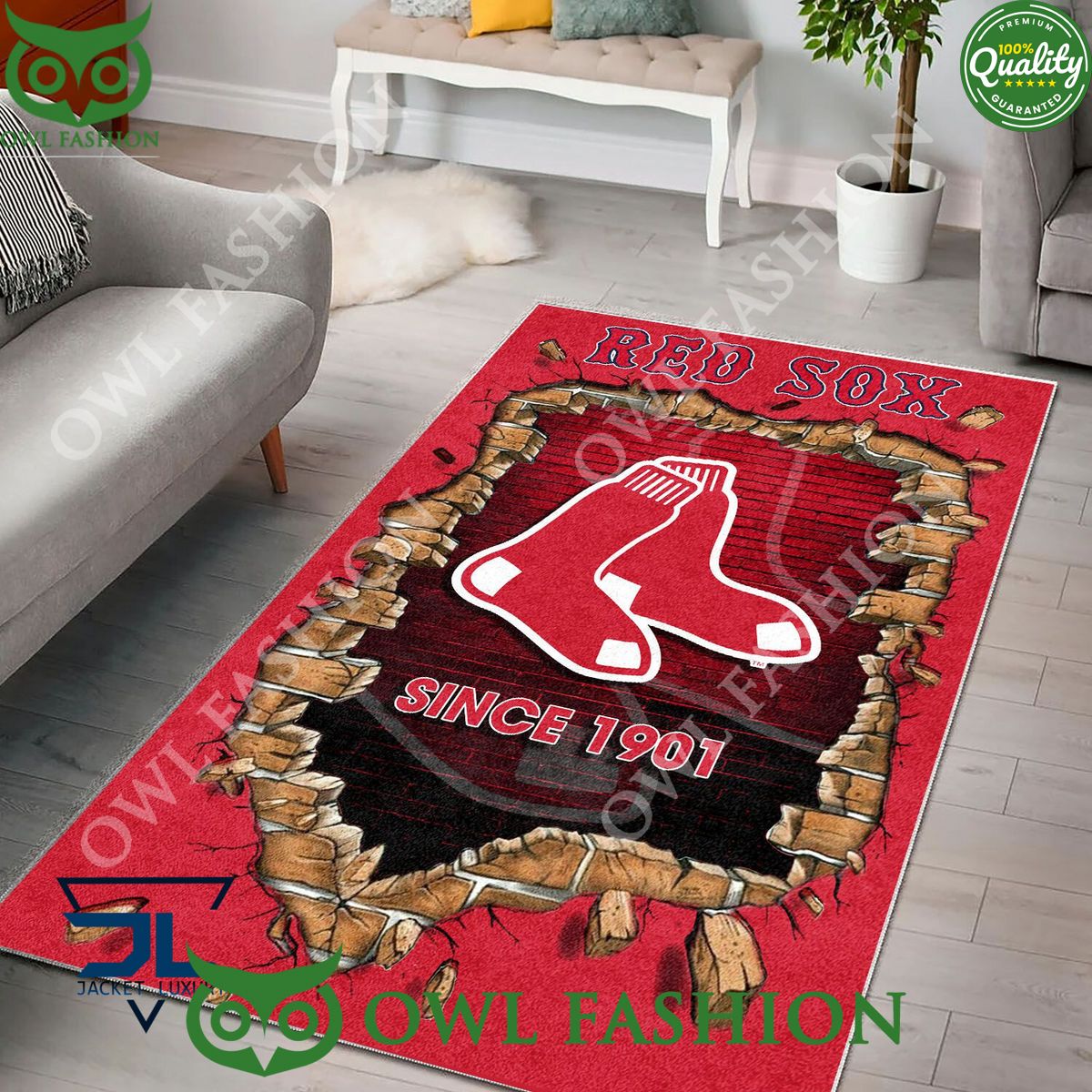 Broken Wall Boston Red Sox MLB Baseball Team Rug Carpet Living Room