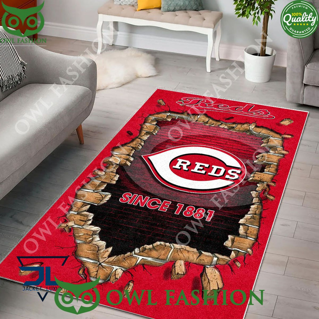 Broken Wall Cincinnati Reds MLB Baseball Team Rug Carpet Living Room
