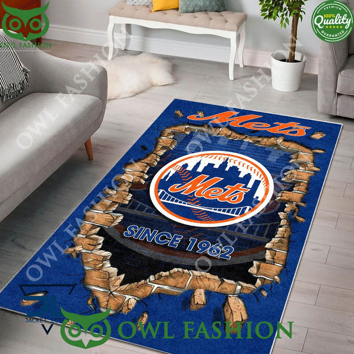 Broken Wall New York Mets MLB Baseball Team Rug Carpet Living Room