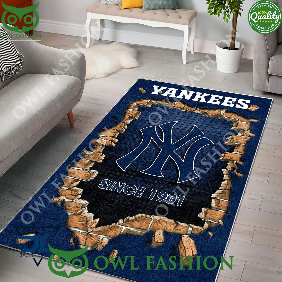 Broken Wall New York Yankees MLB Baseball Team Rug Carpet Living Room