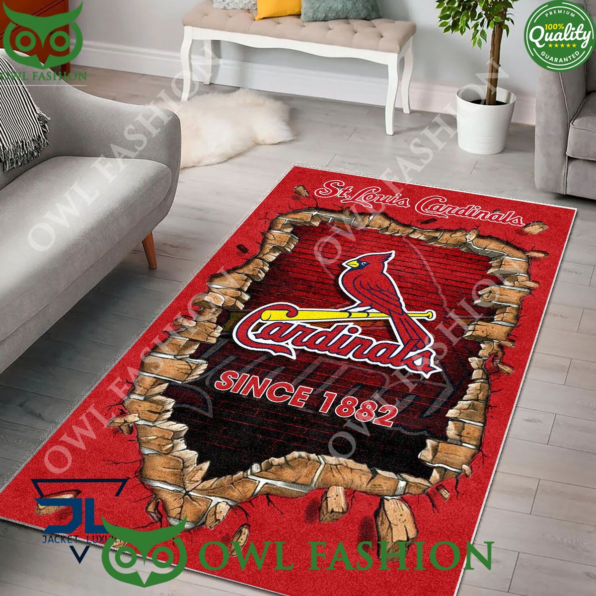 Broken Wall St. Louis Cardinals MLB Baseball Team Rug Carpet Living Room