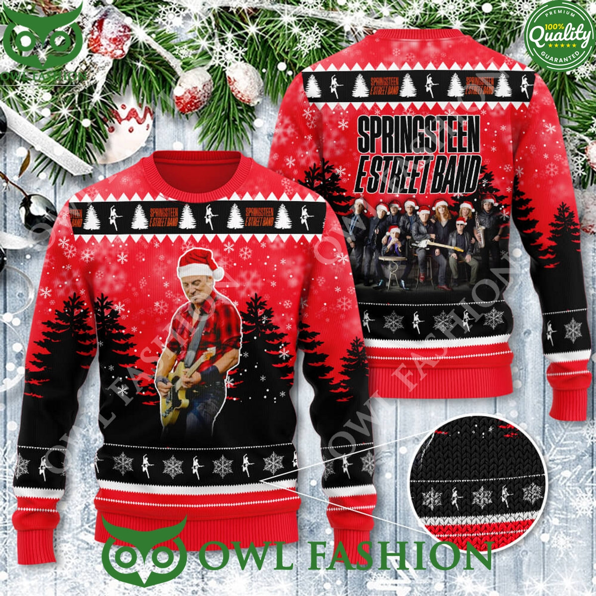 Bruce Springsteen E Street Band Guitar Christmas 3D Ugly Sweater