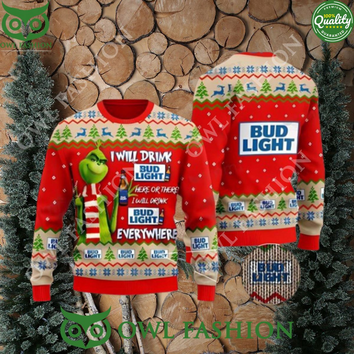 Bud Light Grinch Ugly Beer Ugly Christmas Sweater Xmas 3D Jumper