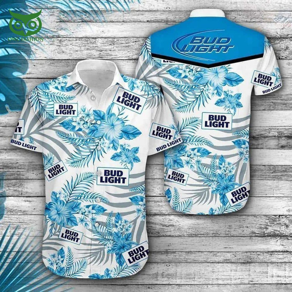 Bud Light Premium Hawaiian Shirt Blue Tropical Flowers Perfect Gift