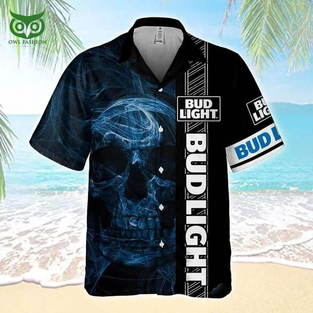 Bud Light Premium Hawaiian Shirt Smoke Skull Beer Lovers Gift