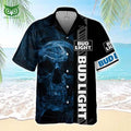 Bud Light Premium Hawaiian Shirt Smoke Skull Beer Lovers Gift
