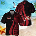 Budweiser Beer Red Polynesian Tropical Coconut Tree Pattern Hawaiian Shirt