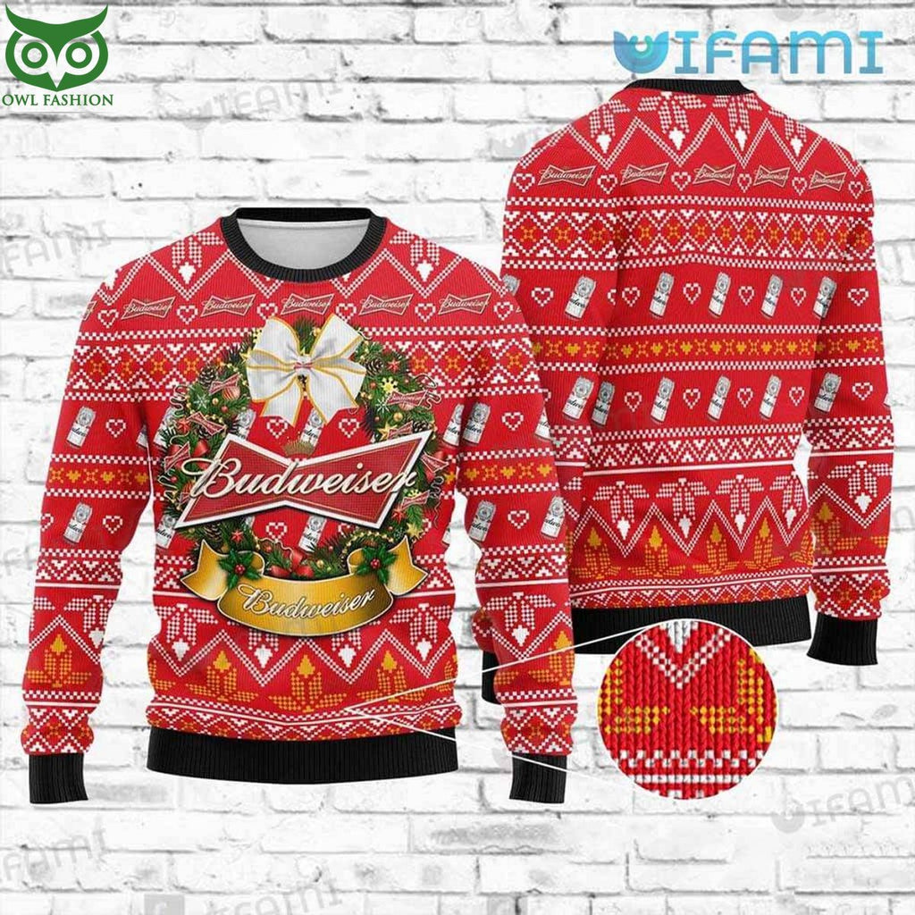 Budweiser Ugly Christmas Sweater Wreath Christmas Gift For Beer Lovers