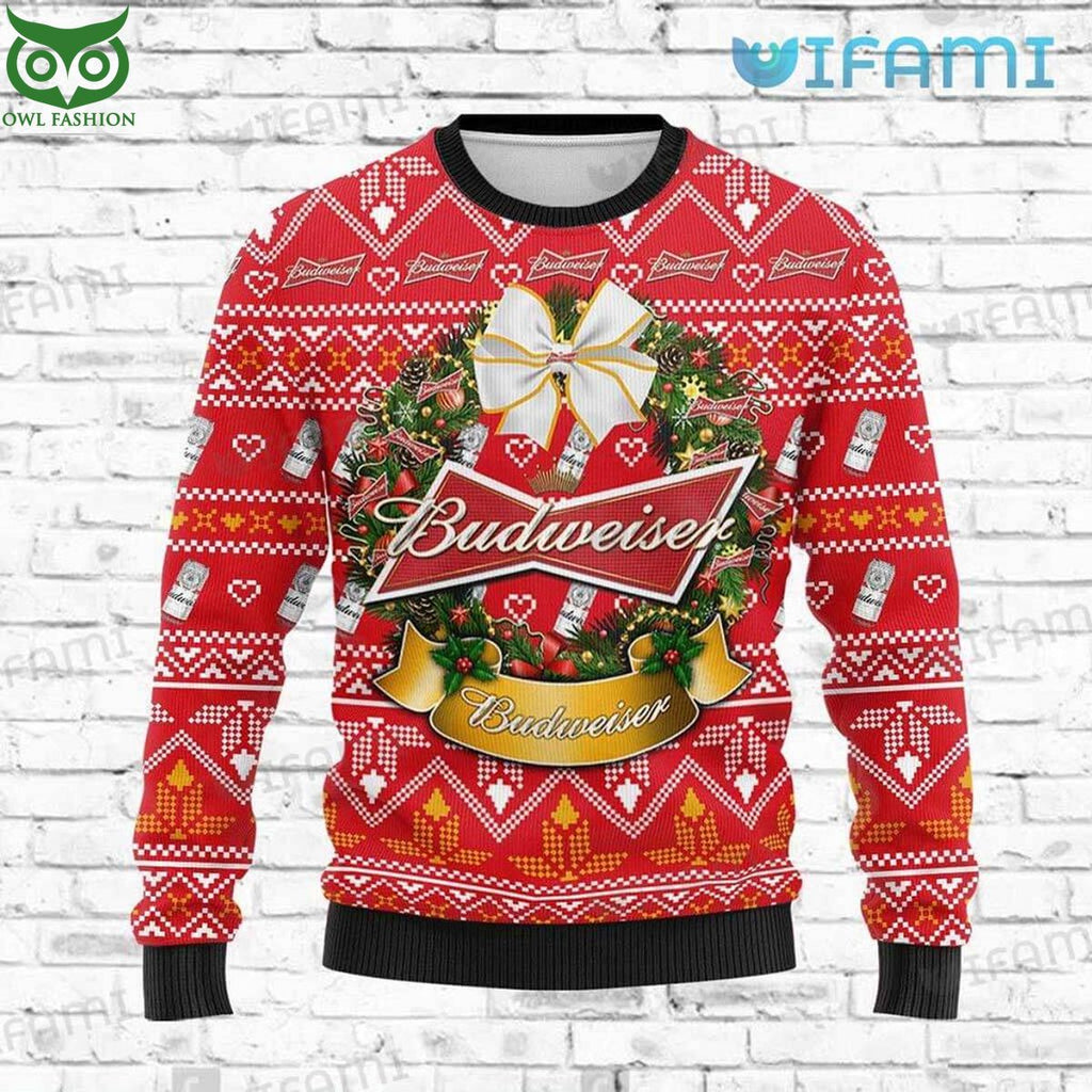 Budweiser Ugly Christmas Sweater Wreath Christmas Gift For Beer Lovers