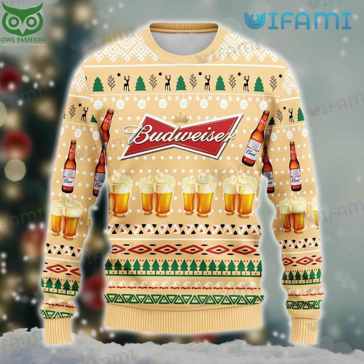 Budweiser Ugly Sweater Beer Glass Bottle Pattern Gift For Beer Lovers