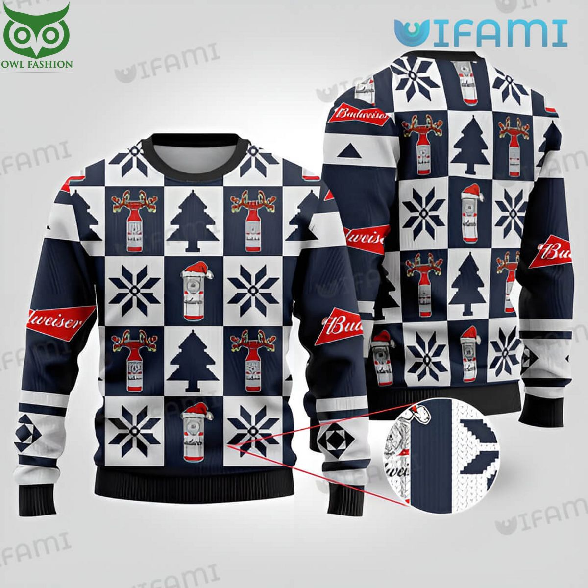 Budweiser Ugly Sweater Check Pattern Christmas Gift For Beer Lovers