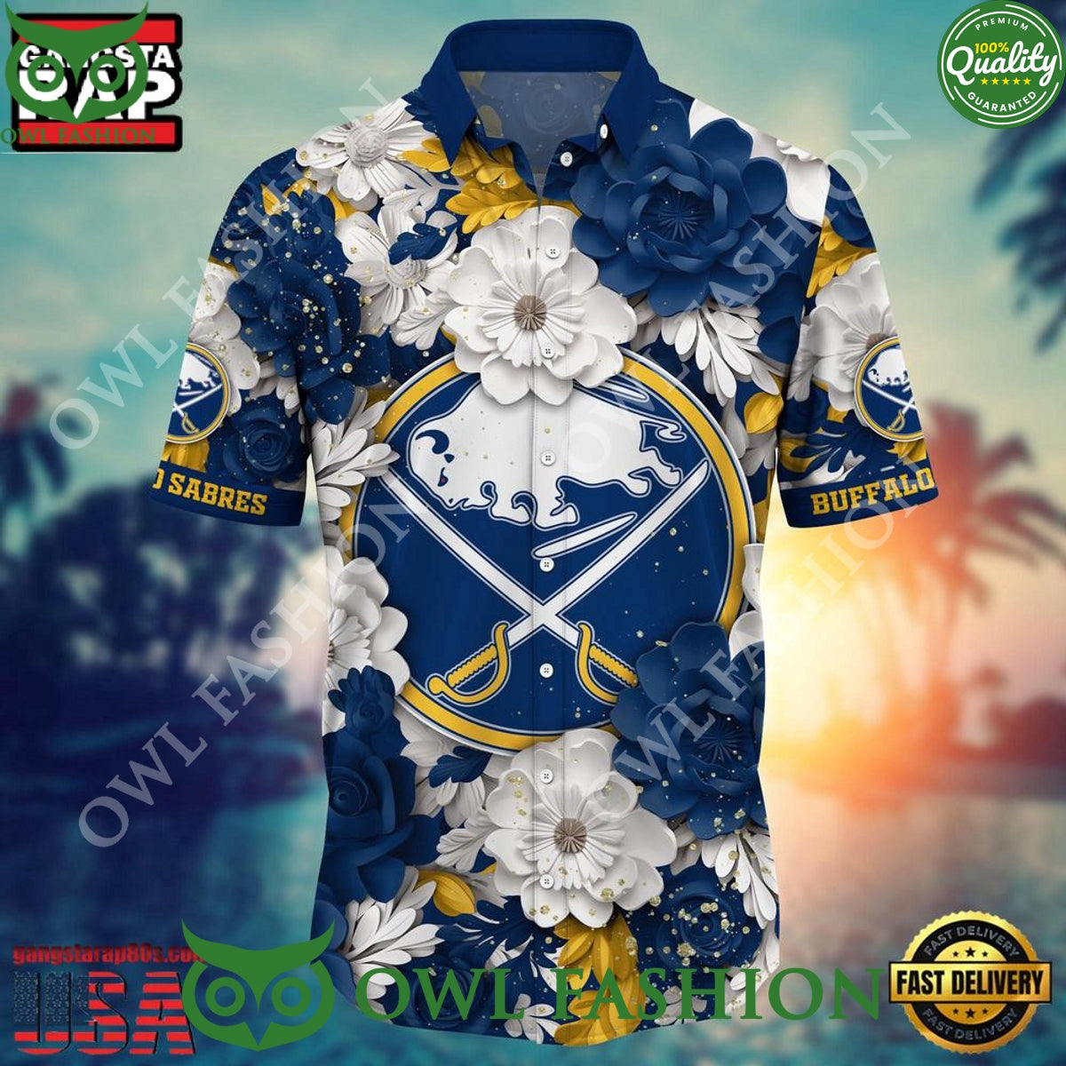 Buffalo Sabres NHL Blue Color Flower Hawaiian Shirt