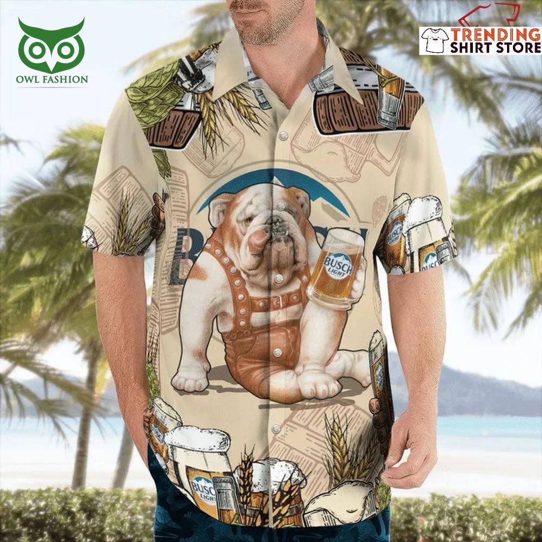 Bulldog Busch Light Beer Hawaiian Shirt