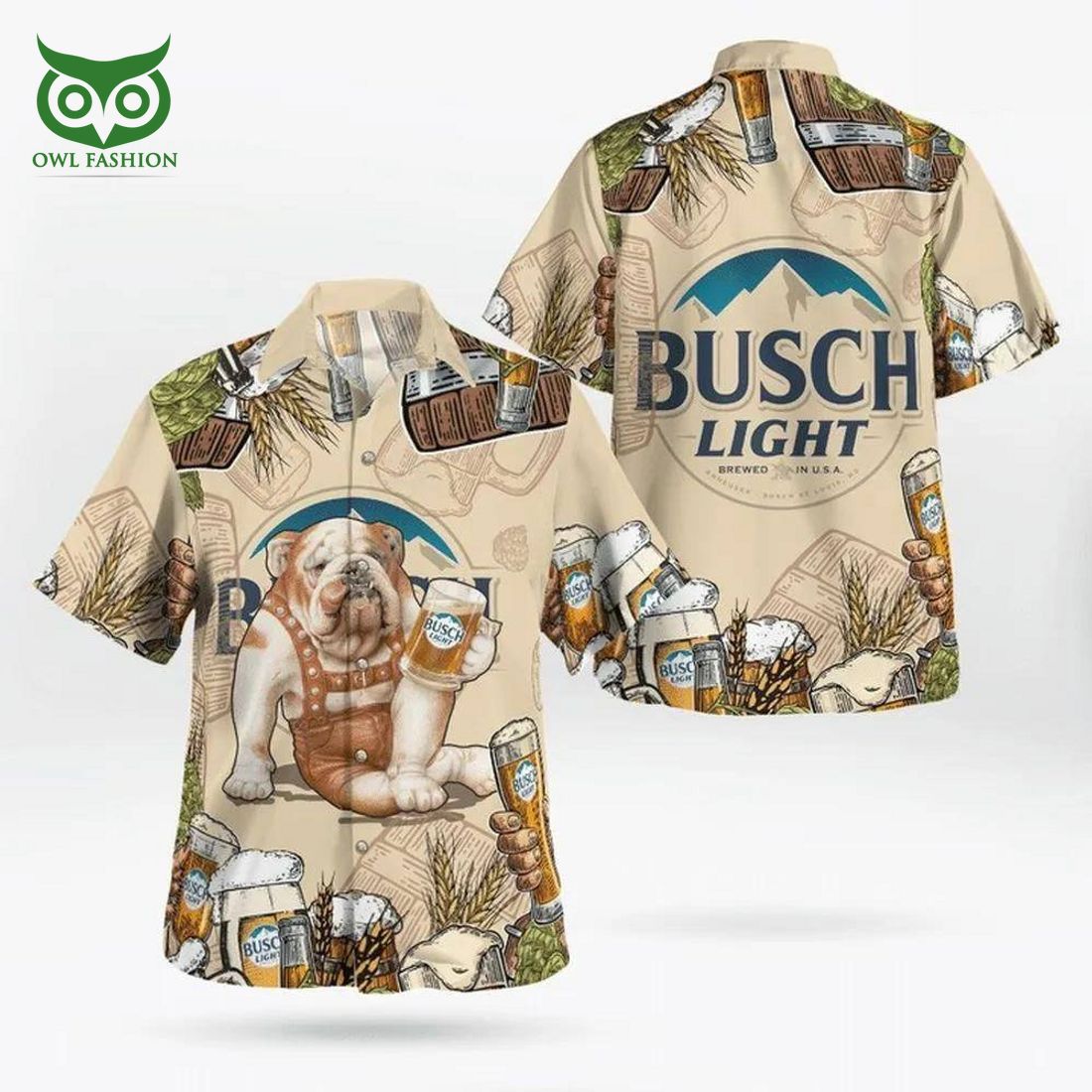 Bulldog Busch Light Beer Hawaiian Shirt