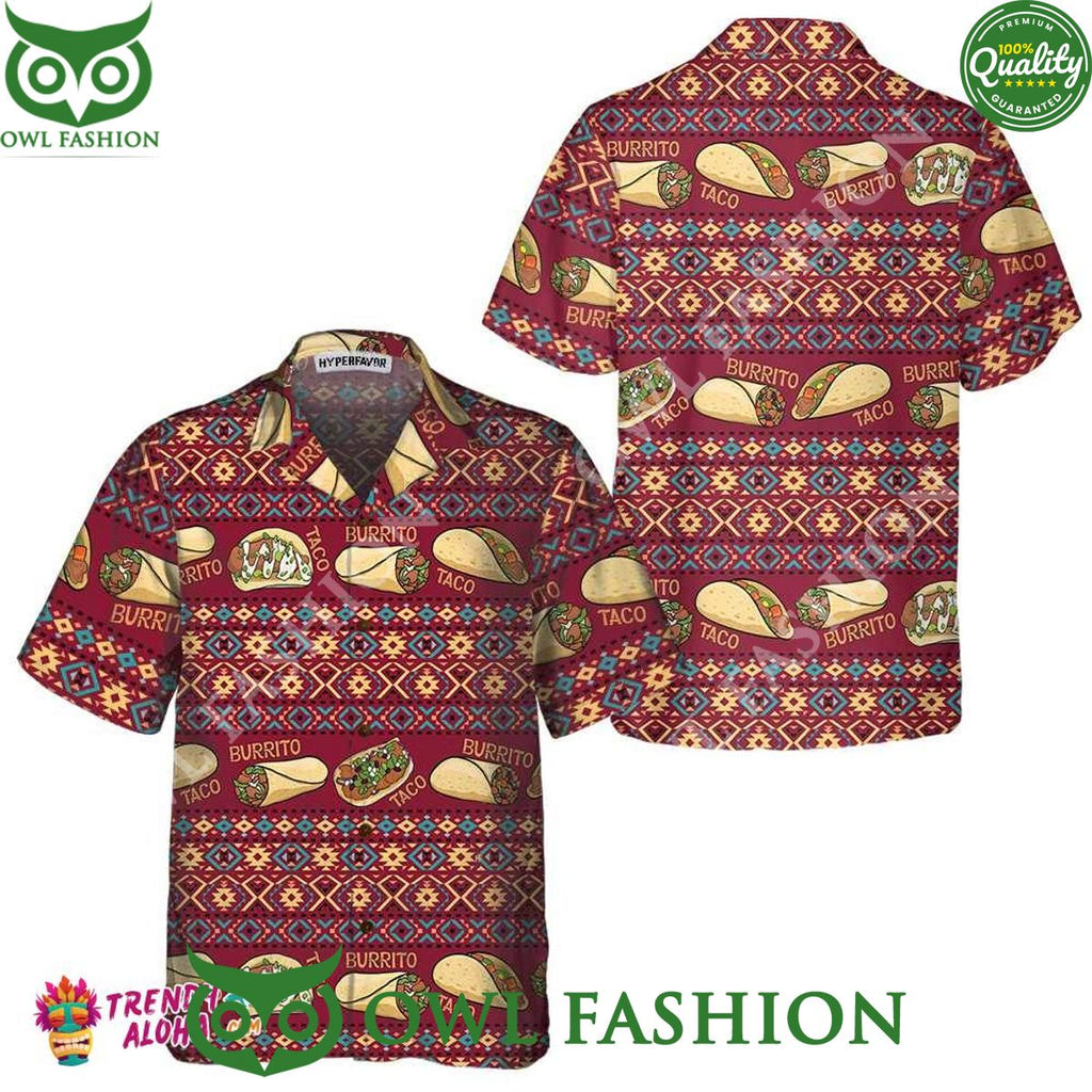 Burgundy Taco Mexican Folk Taco Hawaiian Shirt Taco Lover