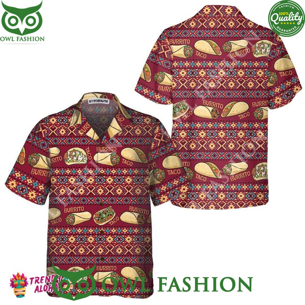 Burgundy Taco Mexican Folk Taco Hawaiian Shirt Taco Lover
