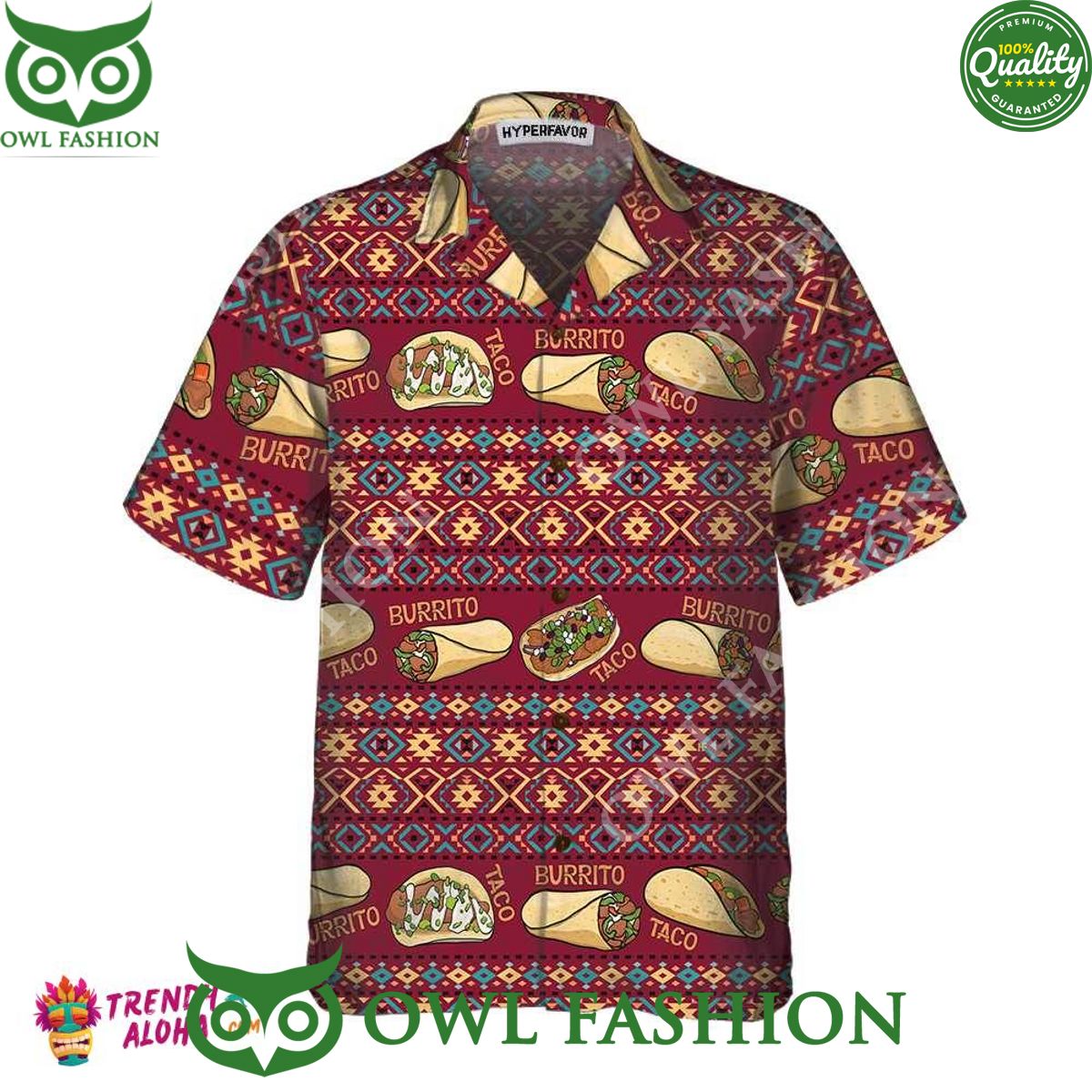 Burgundy Taco Mexican Folk Taco Hawaiian Shirt Taco Lover
