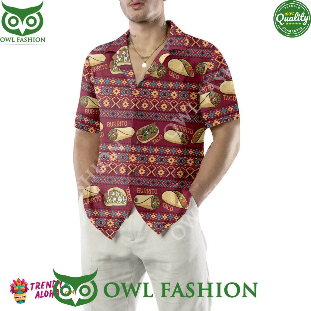 Burgundy Taco Mexican Folk Taco Hawaiian Shirt Taco Lover