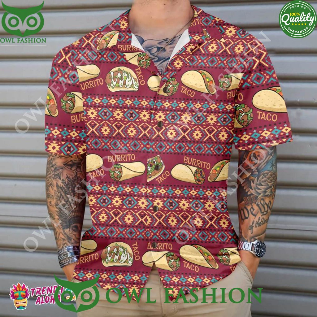 Burgundy Taco Mexican Folk Taco Hawaiian Shirt Taco Lover