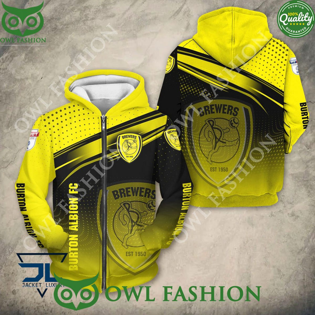 Burton Albion F.C Logo New Design 2024 Yellow 3D Hoodie Tshirt