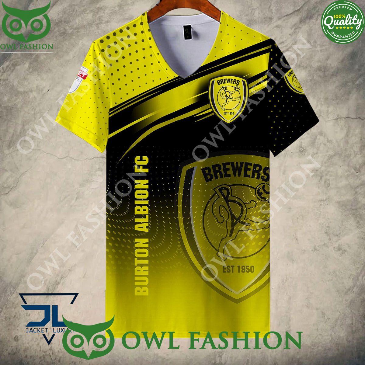 Burton Albion F.C Logo New Design 2024 Yellow 3D Hoodie Tshirt