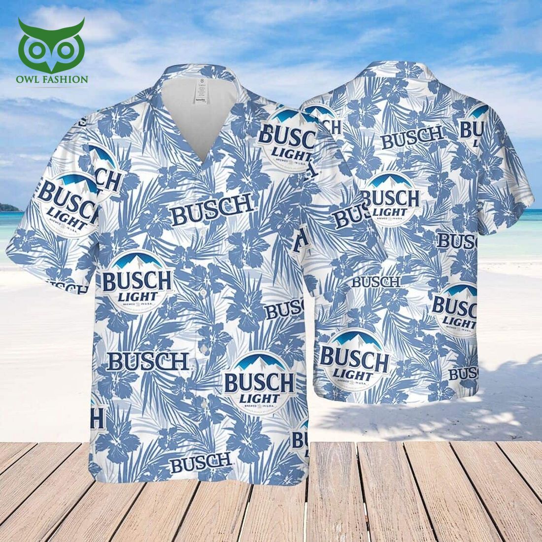 Busch Light Beer Hawaiian Shirt Tropical Flower Pattern