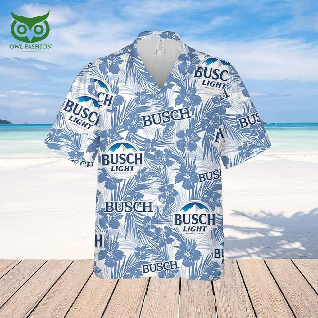 Busch Light Beer Hawaiian Shirt Tropical Flower Pattern