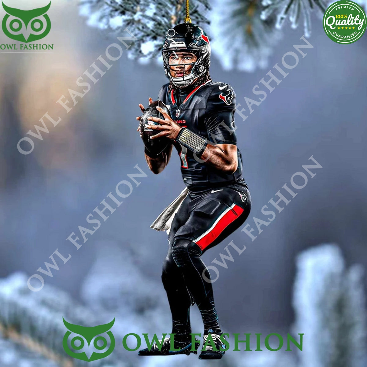 C J Stroud a quarterback The Houston Texans player black plastic ornament